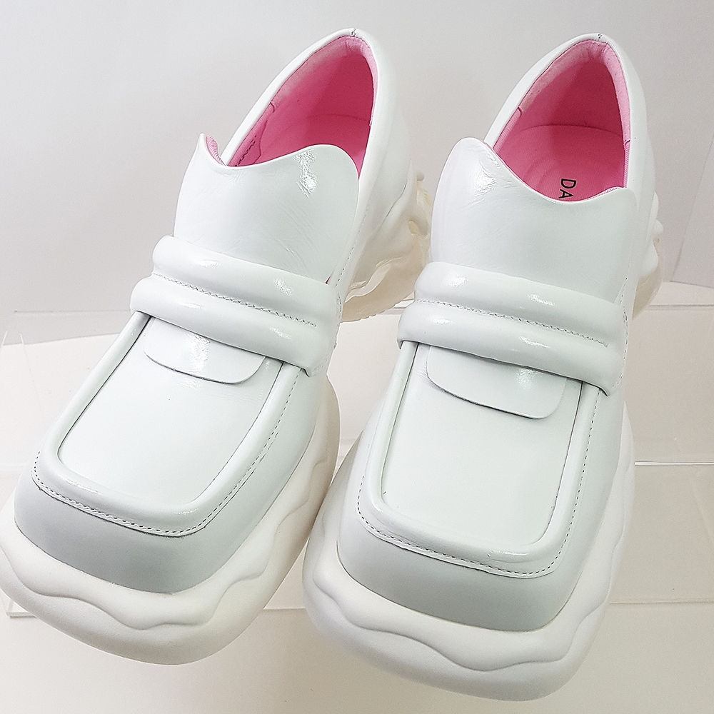 Daphne💗White Pink Chunky Heel Platform Loafers